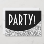 Glitz "Silver" zwarte kromme "Party!" uitnodiging (Voorkant)