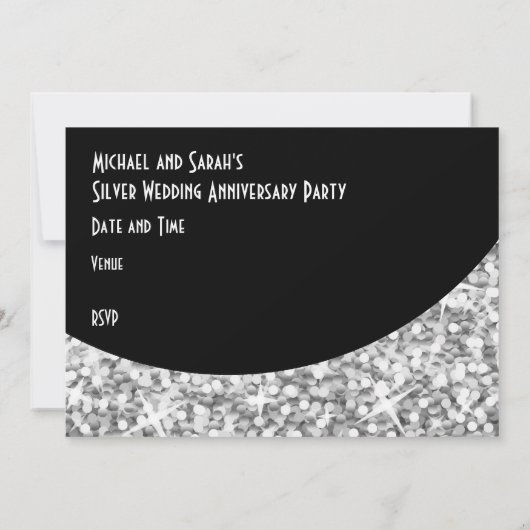 Glitz "Silver" zwarte kromme "Party!" uitnodiging (Achterkant)