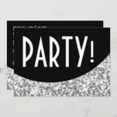 Glitz "Silver" zwarte kromme "Party!" uitnodiging (Voorkant / Achterkant)