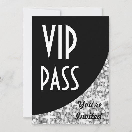 Glitz "Silver" zwarte kromme "VIP Pass"-uitnodigin Kaart (Voorkant)