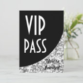 Glitz "Silver" zwarte kromme "VIP Pass"-uitnodigin Kaart (Staand voorkant)