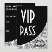 Glitz "Silver" zwarte kromme "VIP Pass"-uitnodigin Kaart (Voorkant / Achterkant)