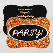 Glitz Sinaasappel 'Party!' zwarte ovale beugel Kaart (Voorkant / Achterkant)