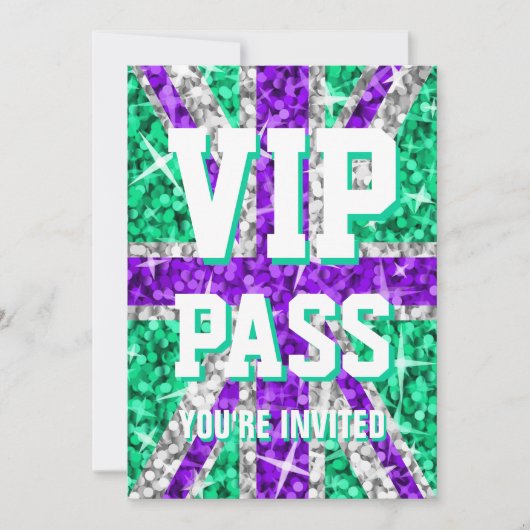 Glitz UK Paarse "VIP PASS"-uitnodiging Kaart (Voorkant)