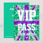 Glitz UK Paarse "VIP PASS"-uitnodiging Kaart (Voorkant / Achterkant)