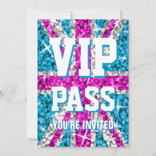 Glitz UK Pink "VIP PASS"-uitnodiging Kaart (Voorkant)