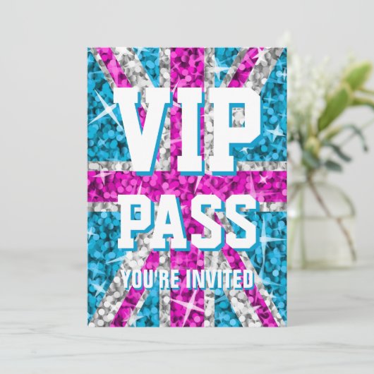Glitz UK Pink "VIP PASS"-uitnodiging Kaart (Staand voorkant)