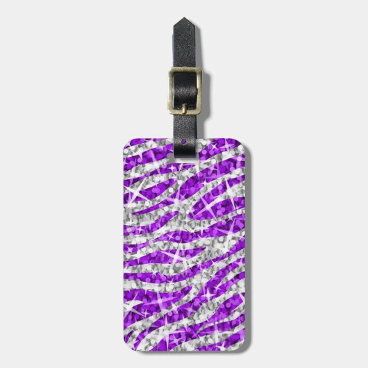 Glitz Zebra Paars "text"-bagagelabel Bagagelabel (Voorkant verticaal)