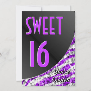 Glitz Zebra Paarse kromme "Sweet 16"-uitnodiging Kaart