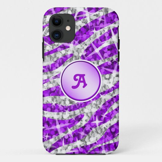 Glitz Zebra Paarse monogram iPhone hoesje paarse (Achterkant)