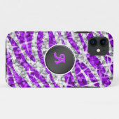 Glitz Zebra Paarse monogram iPhone hoesje zwart (Achterkant (horizontaal))