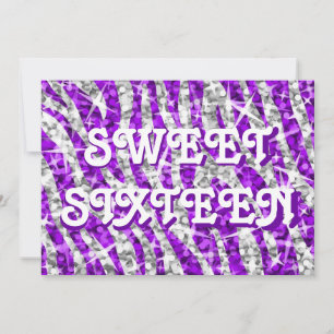 Glitz Zebra Paarse uitnodiging "Sweet Sixteen"