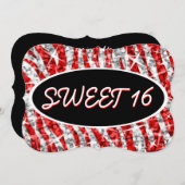Glitz Zebra Red "Sweet 16" zwarte ovaal steun Kaart (Voorkant / Achterkant)