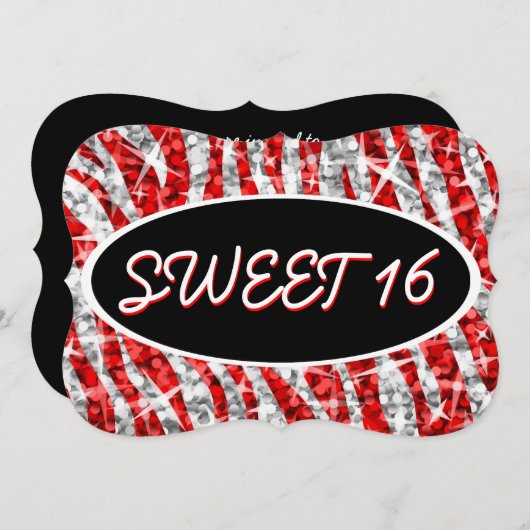Glitz Zebra Red "Sweet 16" zwarte ovaal steun Kaart (Voorkant / Achterkant)