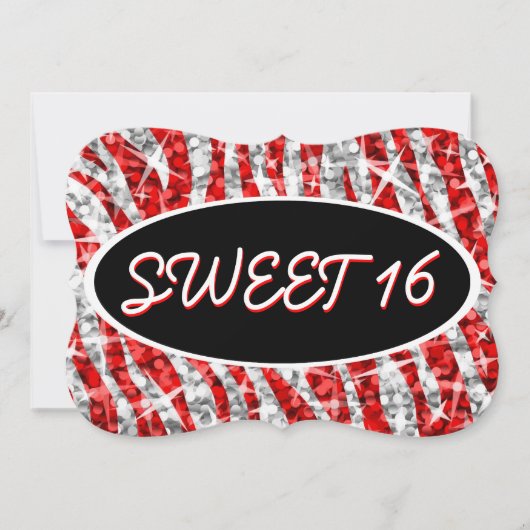 Glitz Zebra Red "Sweet 16" zwarte ovaal steun Kaart (Voorkant)