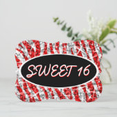 Glitz Zebra Red "Sweet 16" zwarte ovaal steun Kaart (Staand voorkant)