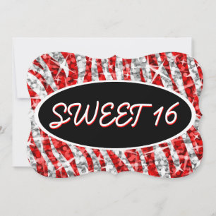 Glitz Zebra Red "Sweet 16" zwarte ovaal steun Kaart