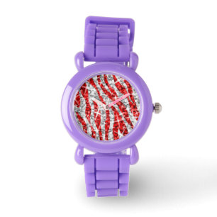 Glitz Zebra Rood afdrukken Horloge