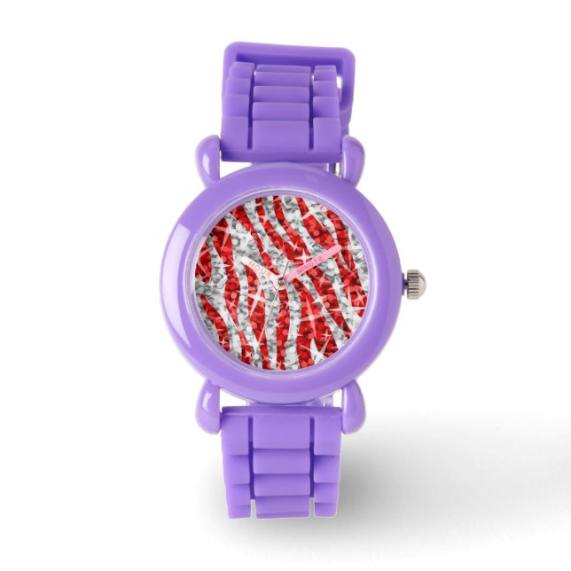 Glitz Zebra Rood afdrukken Horloge (Voorkant)