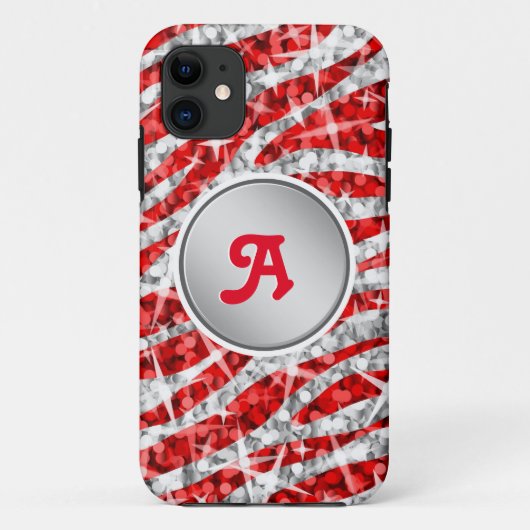 Glitz Zebra Rood monogram iPhone "zilver" Case-Mate iPhone Case (Achterkant)