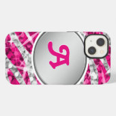 Glitz Zebra Roze afdruk monogram zilver iPhone Hoesje (Achterkant horizontaal)