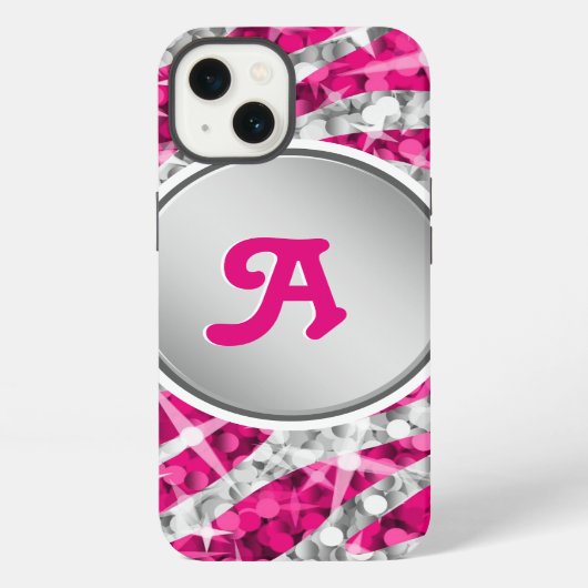 Glitz Zebra Roze afdruk monogram zilver iPhone Hoesje (Achterkant)