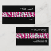 Glitz Zebra Roze band visitekaartje zwart (Voorkant / Achterkant)