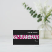 Glitz Zebra Roze band visitekaartje zwart (Staand voorkant)