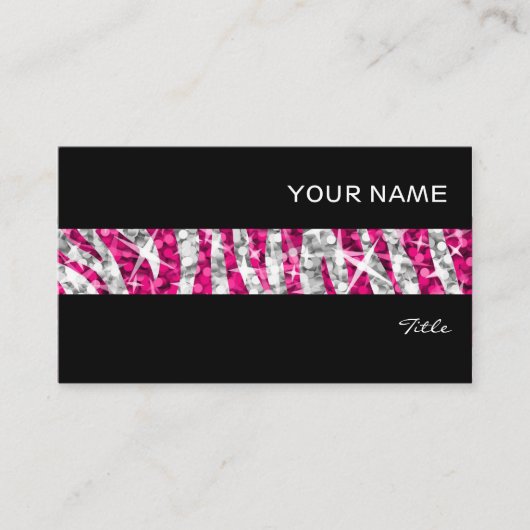 Glitz Zebra Roze band visitekaartje zwart (Voorkant)