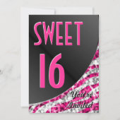 Glitz Zebra Roze curve "Sweet 16" uitnodiging (Voorkant)