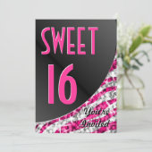 Glitz Zebra Roze curve "Sweet 16" uitnodiging (Staand voorkant)
