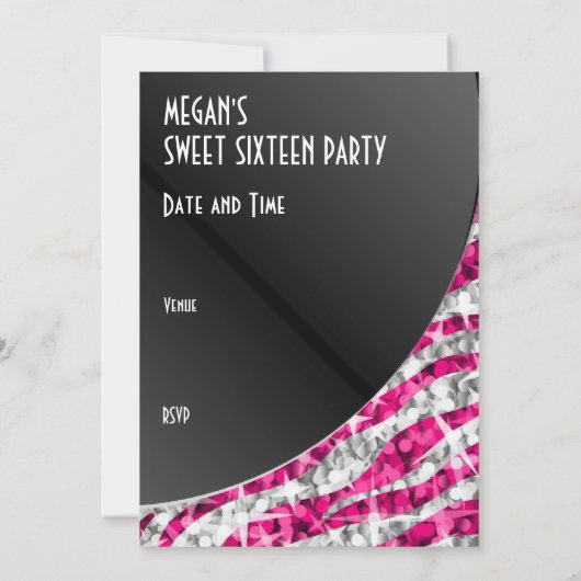 Glitz Zebra Roze curve "Sweet 16" uitnodiging (Achterkant)