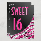 Glitz Zebra Roze curve "Sweet 16" uitnodiging (Voorkant / Achterkant)