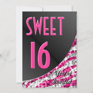 Glitz Zebra Roze curve "Sweet 16" uitnodiging