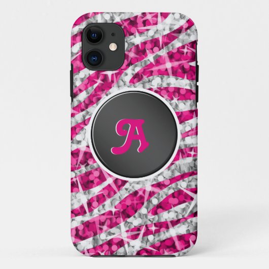 Glitz Zebra Roze monogram iPhone zwart Case-Mate iPhone Case (Achterkant)
