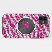 Glitz Zebra Roze monogram iPhone zwart Case-Mate iPhone Case (Achterkant (horizontaal))