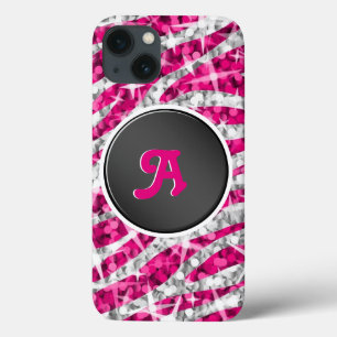 Glitz Zebra Roze monogram zwart iPhone 13 Hoesje