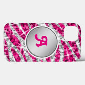 Glitz Zebra Roze print monogram zilver Case-Mate iPhone Case (Achterkant (horizontaal))