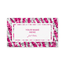 Glitz Zebra Roze rechthoek visitekaartje wit