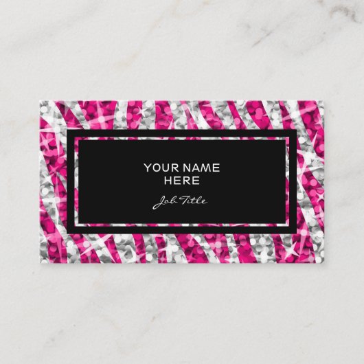 Glitz Zebra Roze rechthoek visitekaartje zwart (Voorkant)