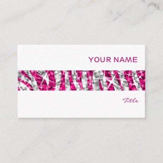 Glitz Zebra Roze stripe visitekaartje wit (Voorkant)