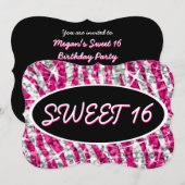 Glitz Zebra Roze 'Sweet 16' zwarte ovale bracket Kaart (Voorkant / Achterkant)