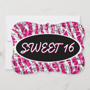 Glitz Zebra Roze 'Sweet 16' zwarte ovale bracket Kaart