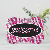 Glitz Zebra Roze 'Sweet 16' zwarte ovale bracket Kaart (Staand voorkant)
