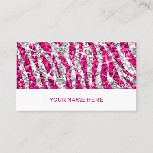 Glitz Zebra Roze visitekaartje wit (Voorkant)