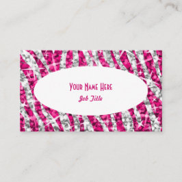 Glitz Zebra Roze witte ovale visitekaartje