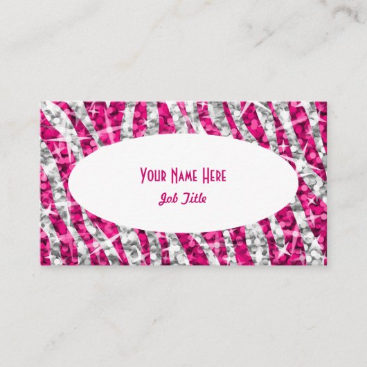 Glitz Zebra Roze witte ovale visitekaartje (Voorkant)