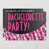 Glitz Zebra Roze zwarte kromme "Bachelorette Party Kaart (Voorkant / Achterkant)