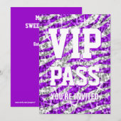 Glitz Zebra "VIP PASS"-uitnodiging Kaart (Voorkant / Achterkant)