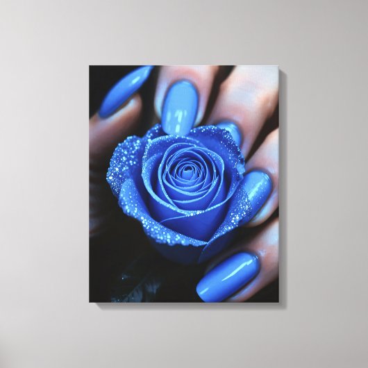 Glitzernde Blaue Rose mit Passenden Nägeln Canvas Afdruk (Voorkant)